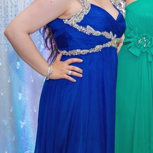 Sherri Hill Gown Sequin Jewelled Chiffon Formal Evening Dress Royal Blue Size 14